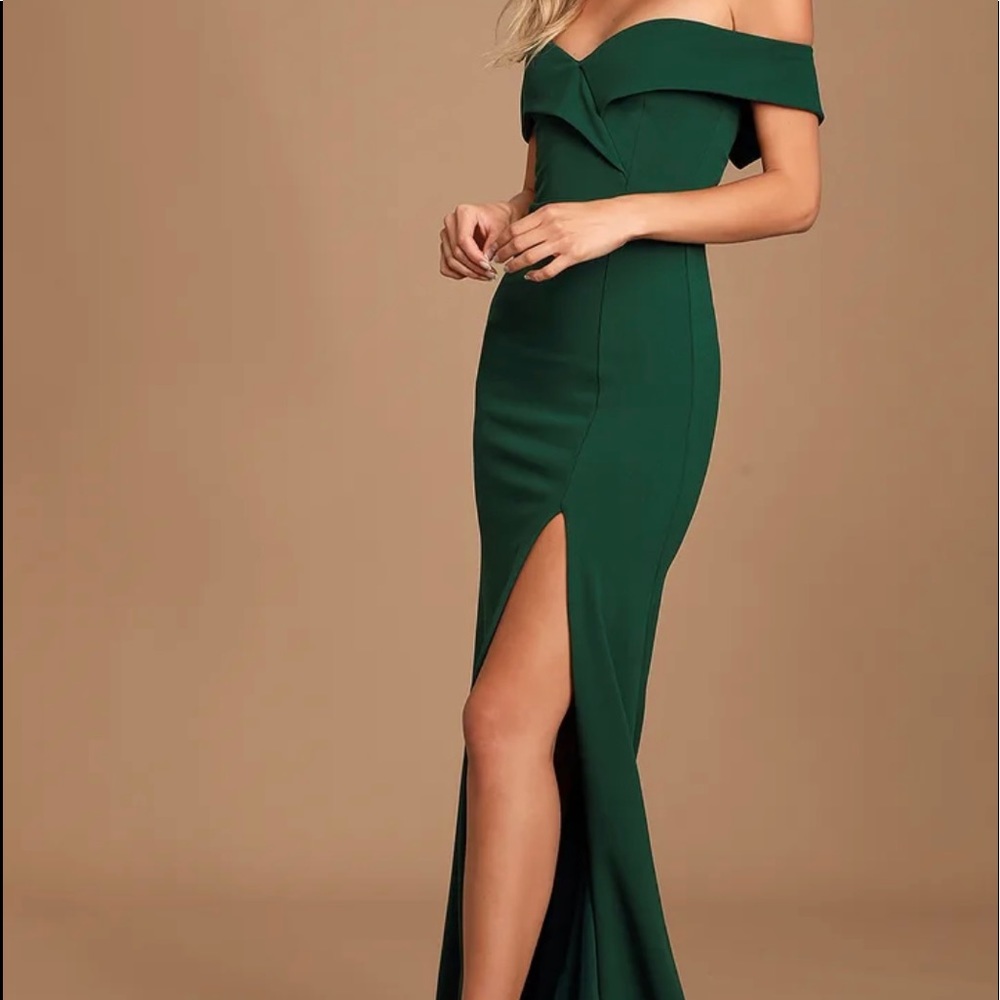 Song of Love Hunter Green Off-the-Shoulder Maxi Dress